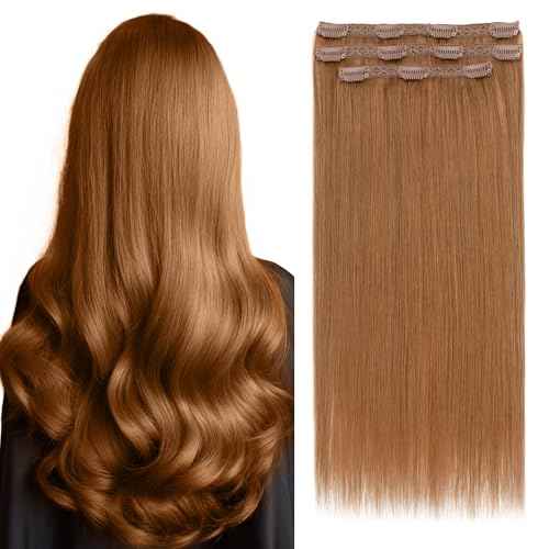 Elailite Clip in Hair Extensions Real Human Hair 3PCS Lace Weft Remy Hairpieces for Women 20 Inch 80g Light Auburn