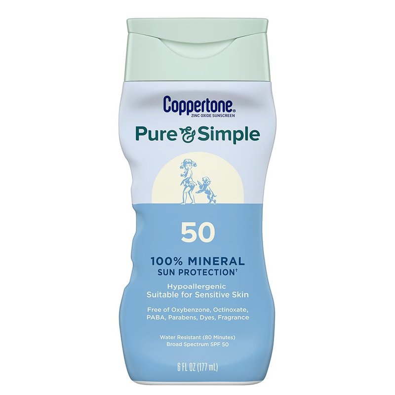 Coppertone Pure And Simple Zinc Oxide Sunscreen Lotion SPF 50 - Water Resistant & Hypoallergenic, 6 Fl Oz
