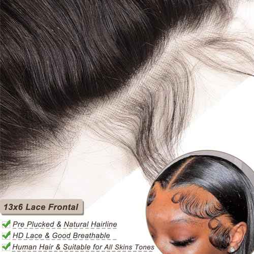 13x6 Lcae Frontal Human Hair Pre Plucked Transparent with Baby Hair Free Part 100% Virgin Human Hair 150% Density Ture Size(13x6 Frontal, 20 Inch)