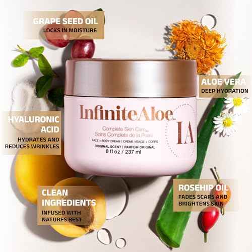InfiniteAloe Complete Skin Care, Aloe Vera Powered Face and Body Cream for All Skin Types, Dry Skin Everyday Hero, Original Scent - 2 Large Jar 8 oz & 2 Travel Jar 0.5 oz