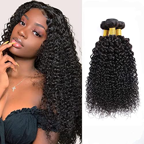 Kinky Curly Bundles Human Hair Bundles Brazilian Curly Hair Bundles 12A Virgin Curly Human Hair Bundles Curly Weave Hair Bundles Natural Black (12 14 16) ¡¦ ¡¦
