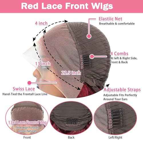 24Inch 99J Burgundy Lace Front Wigs Human Hair 13x6 Body Wave Glueless Wigs 180% Density Red Wig HD Transparent Wine Red Lace Front Wigs Human Hair