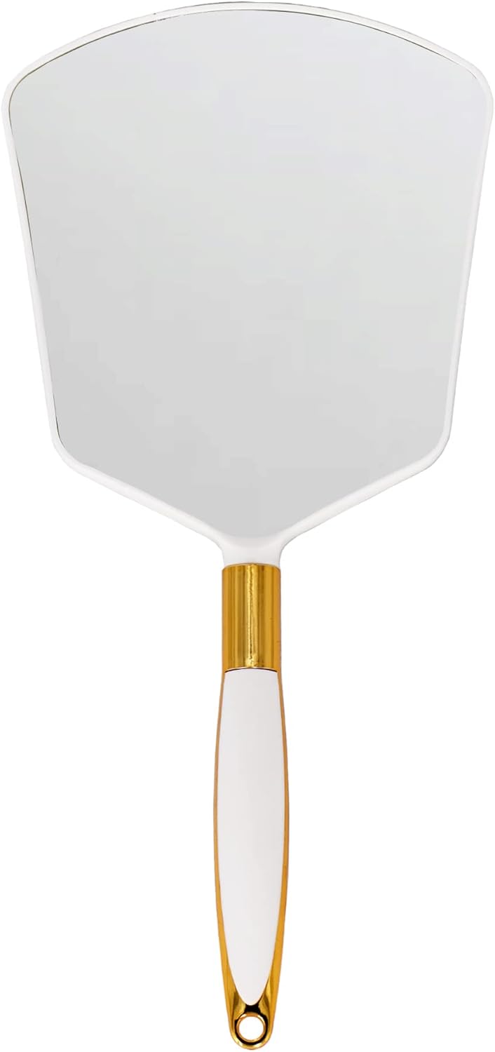 YCHMIR Handheld Mirror with Handle，Barber Hairdressing Handheld Mirrorfor for Salon (White)
