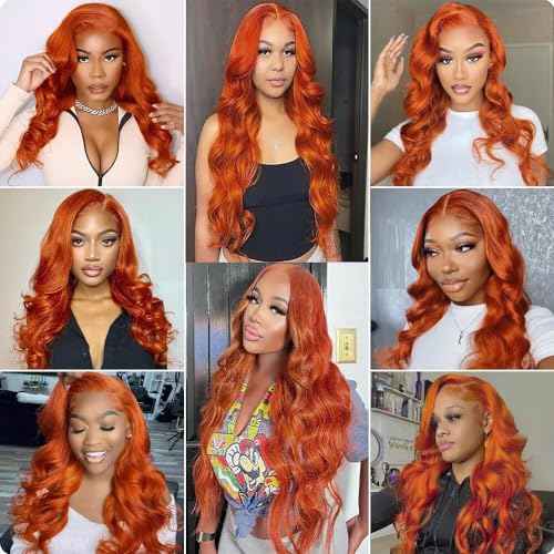 Ginger Body Wave Bundles Human Hair Color 350 Double Weft Brazilian Hair Extersions Burnt Orange Wet and Wavy Bundles Soft Silky for Black Women 20 22 24 Inch