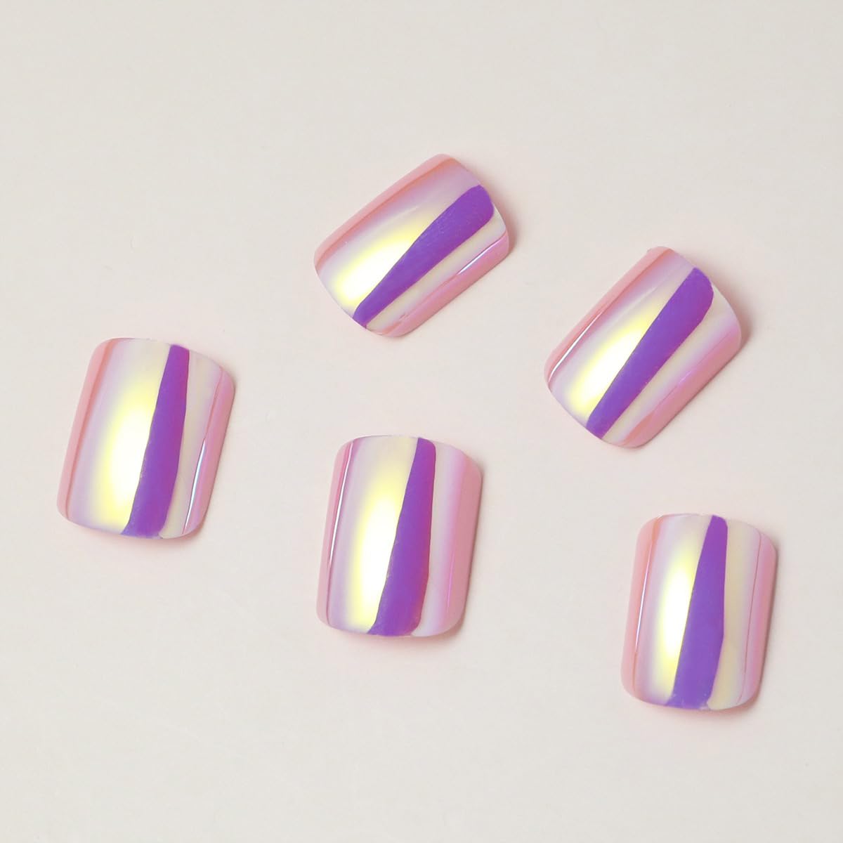Square Press On N Nails Chrome Fake Nails Short False Nails With Aurora Design Full Cover Glossy Acrylic Stick On Nail Artificial Reusable Glue On Nail For Women 24pcs