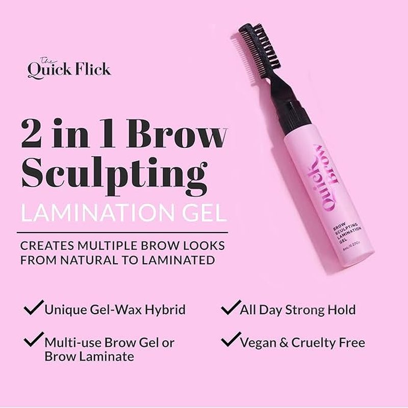 Quick Flick 2-In-1 Eyebrow Lamination Gel - Smudge-Proof & Long-Lasting Clear Formula with Double-Sided Comb (8 ml)