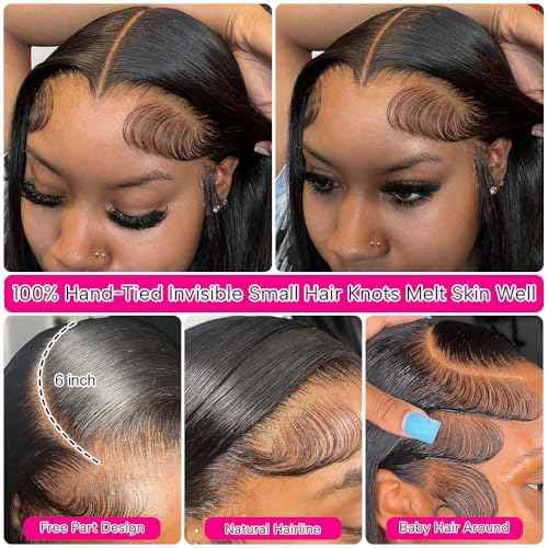 Bob Wig Human Hair 13x6 HD Frontal Lace Wig 180% Density Short Bob Wigs for Black Women Pre Plucked 100% Brazilain Virgin Human Hair Wigs - 14 Inch 13x6 Straight Bob Wig Natural Black Color