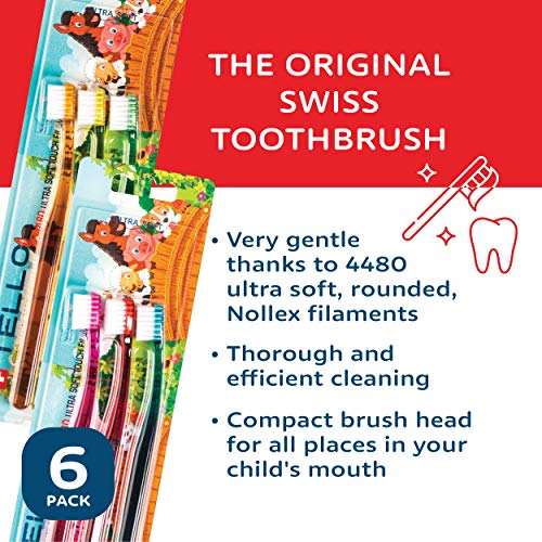 TELLO 4480 Adult or Child Ultra Soft SwissToothbrush with Smaller Head for Gentle Cleaning with Ergonomic Handle, 6 Count