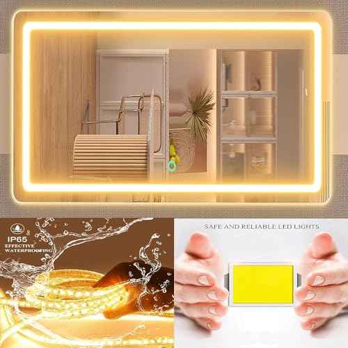 Makeup Vanity Mirror with Lights 26" x 20" Large LED Makeup Mirror, Light up Mirror with 10X Magnification and USB Charging Port, Dimmable 3 Modes, Touch Screen Control Square Corner