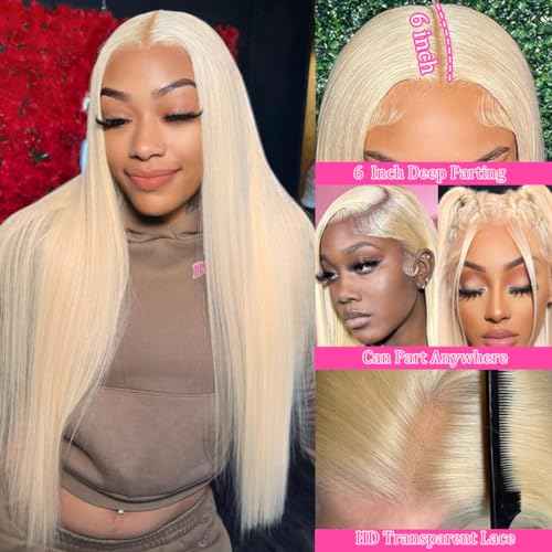 613 Lace Front Wig Human Hair 13x6 HD Transparent Blonde Lace Front Wigs Human Hair 180% Density Guleless Wigs Human Hair Pre Plucked 20 inch 613 HD Lace Frontal Wigs
