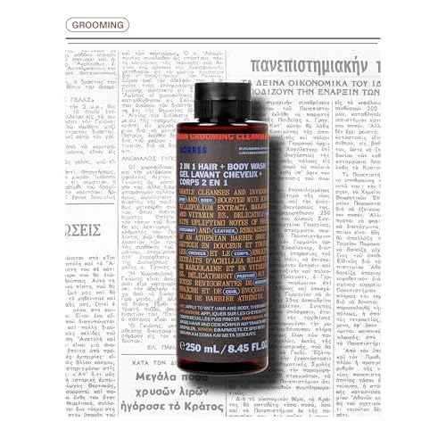 KORRES Athenian Grooming 2-in-1 Men¡¯s Shampoo & Shower Gel, Moisturising & Detangling Formula, Achillea Millefolium & Marjoram Extracts, Bergamot & Leather Scent, Silicone & Paraben Free, 8.45 Fl Oz
