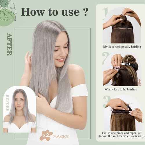 Clip in Hair Extensions Human Hair S-noilite Gray Human Hair Short Hair Clip in Extensions Full Head 8 Pieces/18 Clips 100% Real Human Hair Silky Straight 16"-90g Light Gray (#G1)