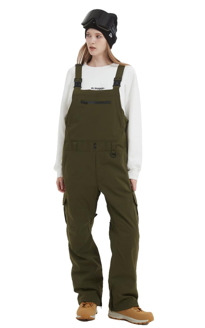 SNBOCON Womens Mens Snow Ski Bibs Pants Adjustable Overalls Windproof Waterproof Jumpsuit Snowboarding Insulated Warm Trousers Winter(S,Olive)