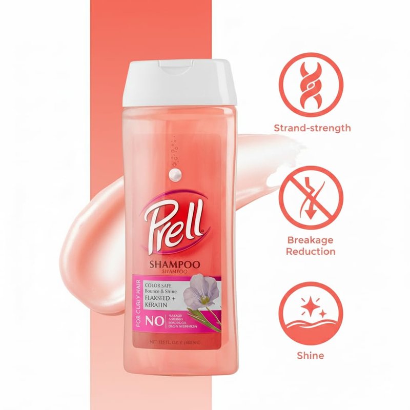Prell Flaxseed & Keratin Shampoo – Color-Safe Strengthening Formula for Curly Hair Bounce, Shine & Frizz Control | 13.5 oz
