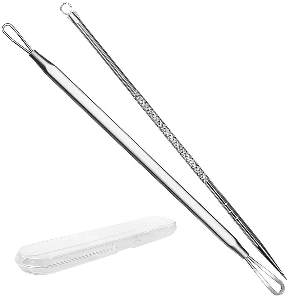 Vybiekr Stainless Steel Blackhead Remover, Pimple Extractor, Pimple Popper, Comedone Extractor, Surgical Grade Acne Treatment Tool, 3rd Generation Blemish Removal Kit for Face, Nose, T-Zone, 2Pcs