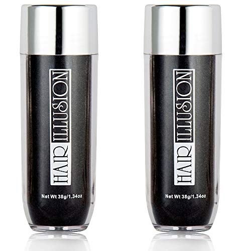 Hair Illusion Black Real Hair Fibers for Thinning Hair - 100% Natural Texture, Non Synthetic Hair Fibers - Bald Spot Cover Up for Women & Men - 38 Gram - Pack of 2