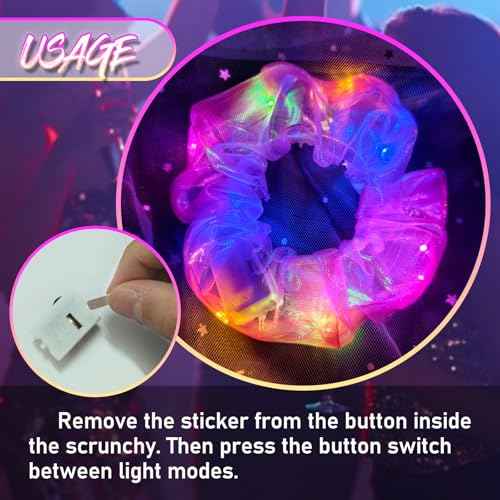 6 Pcs LED Scrunchies for Women, Colorful Mermaid Scrunchy, Light Up Scrunchies for Girls, 3 Light Modes, Glow in the Dark Hair Accessories