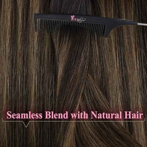YoungSee Tape in Extensions Human Hair Brown Balayage Tape in Hair Extensions Human Hair Dark Brown Ombre Ash Browns Tapes-in Extension Real Hair 18 Inch Hair Extension Tape-in for Women 20pcs 50g