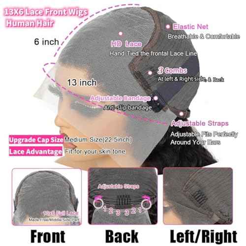 Manorshen 20Inch 13x6 Wet and Wavy Deep Wave Lace Frontal Wigs Brazilian Virgin Lace Front Deep Curly Wave Glueless Human Hair Pre Plucked Wig 180% Denisty With Baby Hair Natural Black