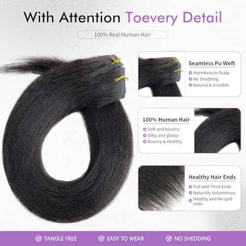 Yaki Seamless Clip in Hair Extensions Human 7Pcs 120g 18 Inch Natural Black Straight Yaki Clips Ins Full Head Brazilian Remy Hair Extensions For Women