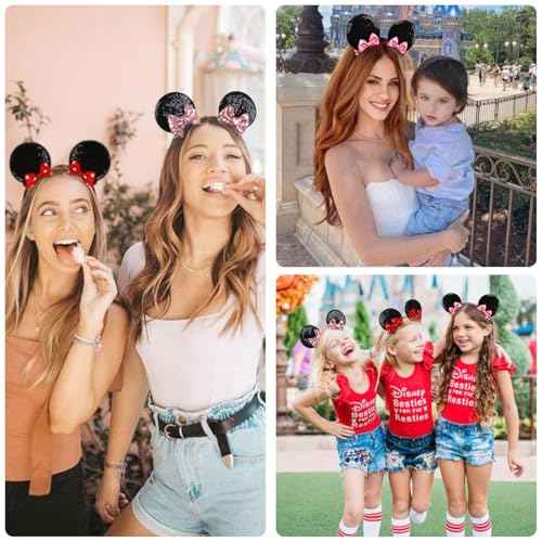 Tobeffect Mouse Ears Hair Bows Clips Glitter Mice Ears Pack Cute Hair Bow Hair Accessories for Women Costume Birthday Party Favor Vacation Halloween Christmas Decoration