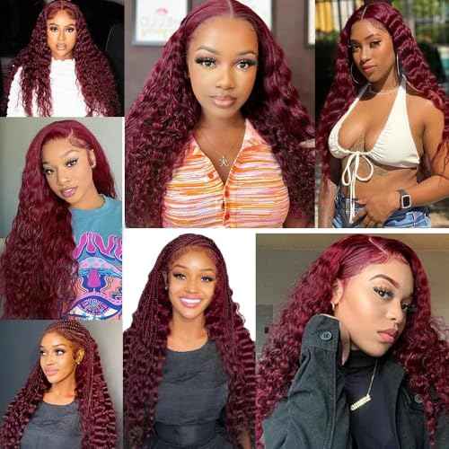Brazilian Human Hair Bundles Burgundy 99J 20 22 24 Inch Deep Wave Bundles Human Hair 12A Unprocessed Virgin Quick Weave Sewn in Hair for Black Women