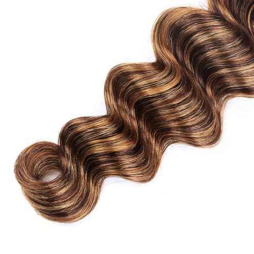 30 32 34 inch Highlight Bundles Ombre Brown Human Hair Bundles Dark Brown Deep Wave Bundle 4/30 Deep Wave Bundle