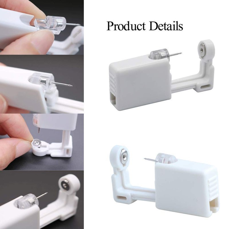 Ear Piercing Gun - Prgislew 2 Pack Ear Piercing Kit Disposable Self Ear Piercing Gun with Ear Stud and Clean Tool Pierce Kit Tool for Nose Studs Cartilage Tragus Helix Piercing Gun (Silver White1)