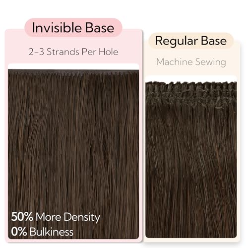 HOTBANANA Invisi Edge Clip in Hair Extensions, 16inch 110g 7Pcs Injected Seamless Clip in Extensions Real Human Hair Dark Brown PU Hair Extensions Straight Hair