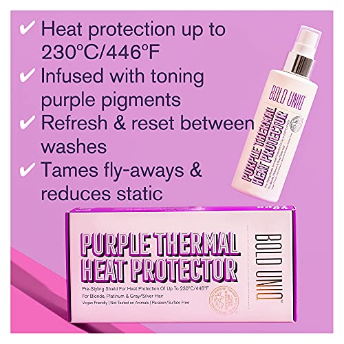 Heat Protectant Spray Formulated For Blonde, Platinum, Ash & Silver/Gray Hair. Thermal Shield Protection Professional Formula Minimises Brassy Yellow Tones. Protects Dry, Damaged, Frizzy & Curly Hair