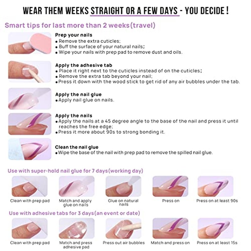 BTArtbox Press On Nails - Classic White French Tip Square Nails | 30-Piece Glue-On Kit in 15 Sizes for Weddings