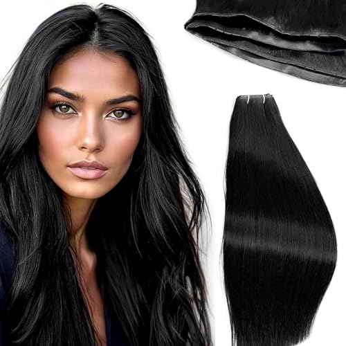 Butterfly Weft Hair Extensions Human Hair-Invisible Double Layered with Hole Hand Tied Genius Weft PU Seamless Micro Beads Real Remy Hair Jet Black 100g #1 18 Inch
