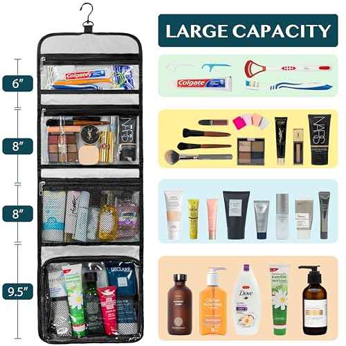 PAVILIA Travel Hanging Toiletry Bag for Women Men, Large Capacity Makeup Bag Kit, Waterproof Cosmetic Storage Organizer Case for Bathroom Shower