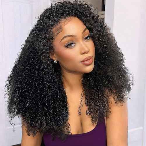 SUPERNOVA Curly Half Wig Human Hair 200 Density 3 In 1 Seamless Flip Over Glueless Wear And Go Beginner Friendly Kinky Curly Human Hair Half Wig With Drawstring Headband Wigs For Women 16 Inch