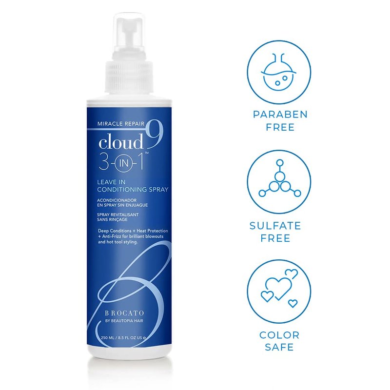 Brocato Cloud 9 Miracle Repair 3-in-1 Heat Protectant Spray - 8.5 Oz | Anti-Frizz & Shine for All Hair Types