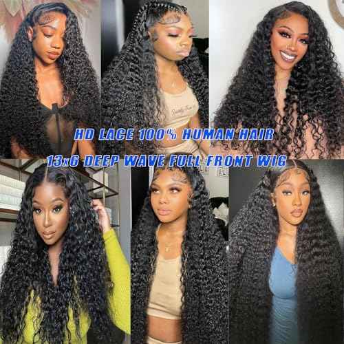 Manorshen 20Inch 13x6 Wet and Wavy Deep Wave Lace Frontal Wigs Brazilian Virgin Lace Front Deep Curly Wave Glueless Human Hair Pre Plucked Wig 180% Denisty With Baby Hair Natural Black