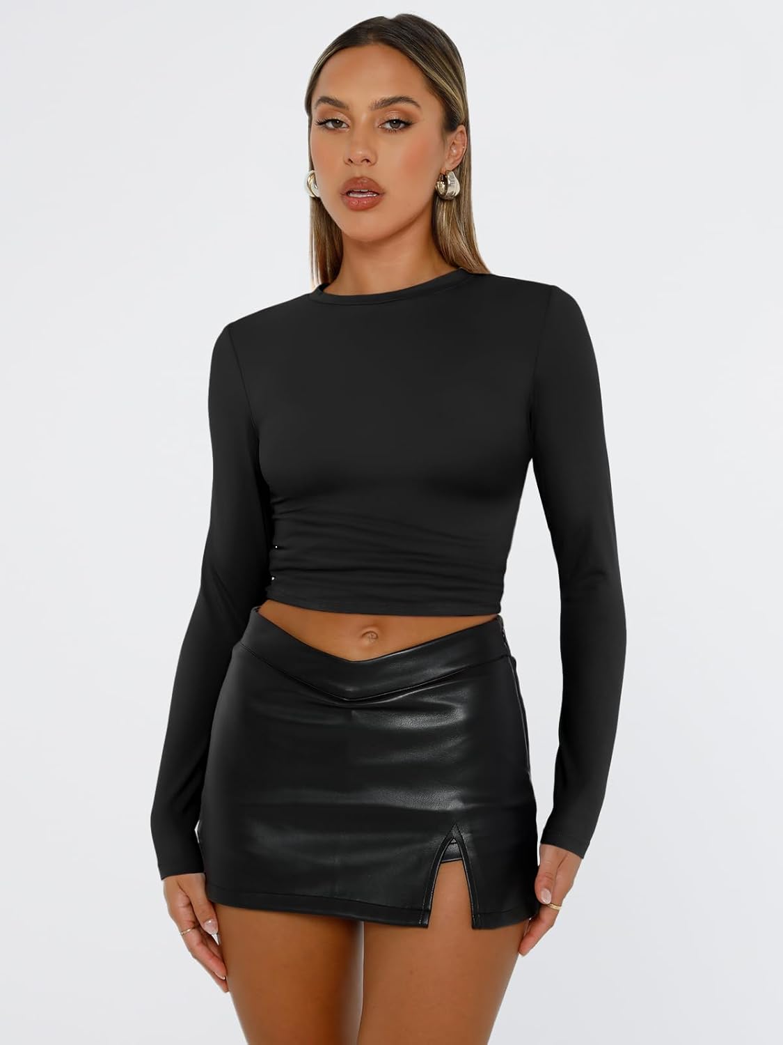 Womens Long Sleeve Crop Top - Trendy Y2K Fall Fashion | Stylish Basic Tee