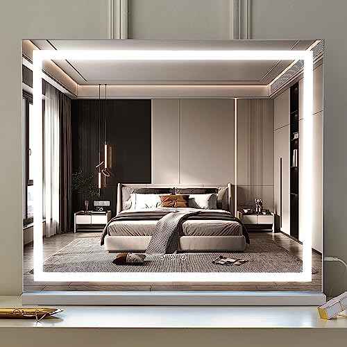 HIEEY Lighted Makeup Mirror, Hollywood Vanity Mirror with Lights, Three Color Lighting Modes, with 5X Magnification Mirror, Smart Touch Control, 360¡ÆRotation (22.8in,White)