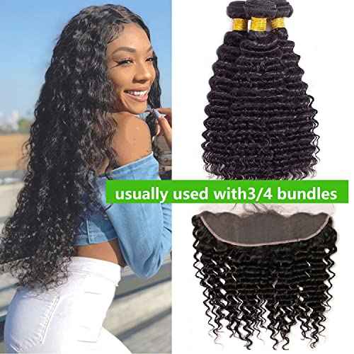 12A Grade Deep Wave Lace Frontal 13x4 Ear to Ear Lace Frontal 20 Inch 100% Unprocessed Brazilian Virgin Human Hair Swiss Lace Frontal Closure 200% Density Pre Plucked With Baby Hair Natural Color