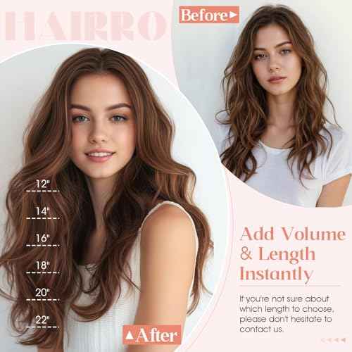 Hairro Wire Hair Extensions Human Hair, Fish Line Invisible Adjustable & Clips in Extensions Straight, 100% Real Hairpieces Seamless Blending for Women, 16 Inch 80g Dark Brown
