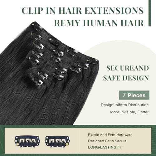 Missme Black Clip In Hair Extensions Real Human Hair 14 Inch 110g 7pcs #1 Jet Black Remy Human Hair Clip In Extensions For Women Invisible Straight Seamless Clip Ins Hair Extensions Double Weft