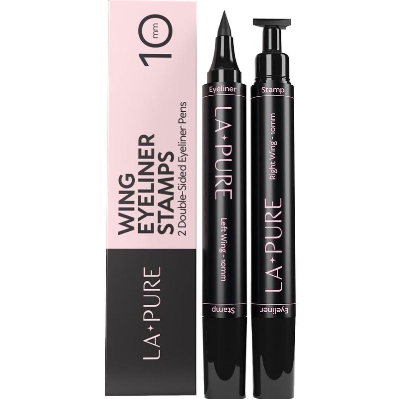 LA PURE Waterproof Liquid Eyeliner - Winged Cat Eye Stamp Tool | Smudge-Proof Black 10mm Pen