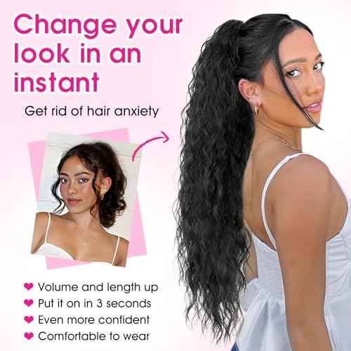 RONTAYA Ponytail Extension Claw 30" Curly Pony Tail Clip in Hair Extensions Fluffy Natural Looking Synthetic Hairpiece for Women Black