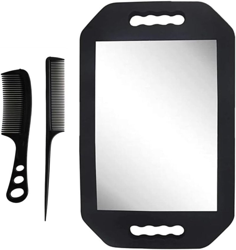 Large Handheld Mirror Set - Professional Barber Mirror with Comb | Salon Hair Stylist Accessories