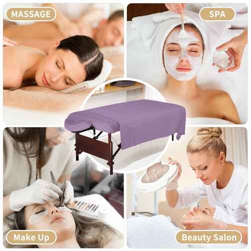 4 Sets Premium Microfiber Massage Table Sheets Set 3 Piece Set Includes Massage Table Cover Fitted Sheet and Fitted Face Rest Cover, Purple