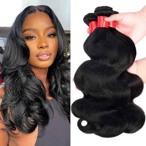 Douyin Brazilian Body Wave 3 Bundles Human Hair 16 18 20 Inch 12A 100% Unprocessed Virgin Human Hair Weave Bundles Deals Natural Black Color (1B Black£¬16 18 20)