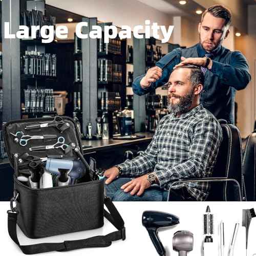 Goaste 12 Inch Barber Hairdresser Bag, Large Capacity Barber Carrying Bag, Canvas Barber Travel Case with Adjustable Dividers, Hairstylist Cutting Tool Organizer for Clippers Brushes Blow Dryer
