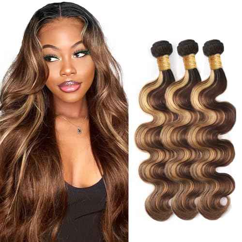 30 32 34 inch LadrXadr #27 Human Hair Bundles 4/27 Body Wave Bundle Ombre Human Hair Bundle Highlight Color