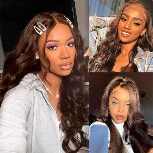 Chocolate Brown Body Wave Bundles Human Hair Color 4 Dark Brown Bundles Double Weft Brazilian Hair Extensions Silky and Soft for Women (30 32 34 inch 3 Bundles)