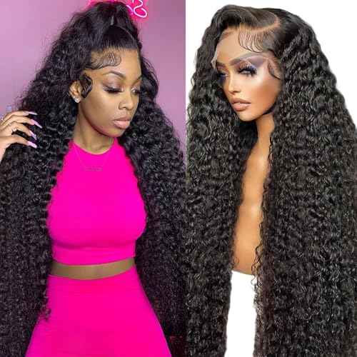 13x6 Deep Wave Lace Front Wigs Human Hair Pre Plucked HD Lace Frontal Wigs Human Hair 200% Density Deep Curly Glueless Wig for Black Woman 22 Inch
